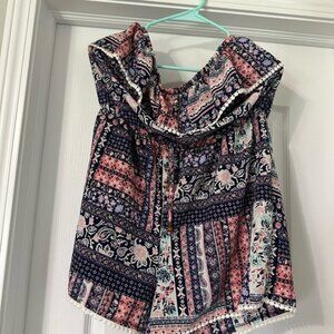 Rewind Blue and Pink Off the Shoulder Romper